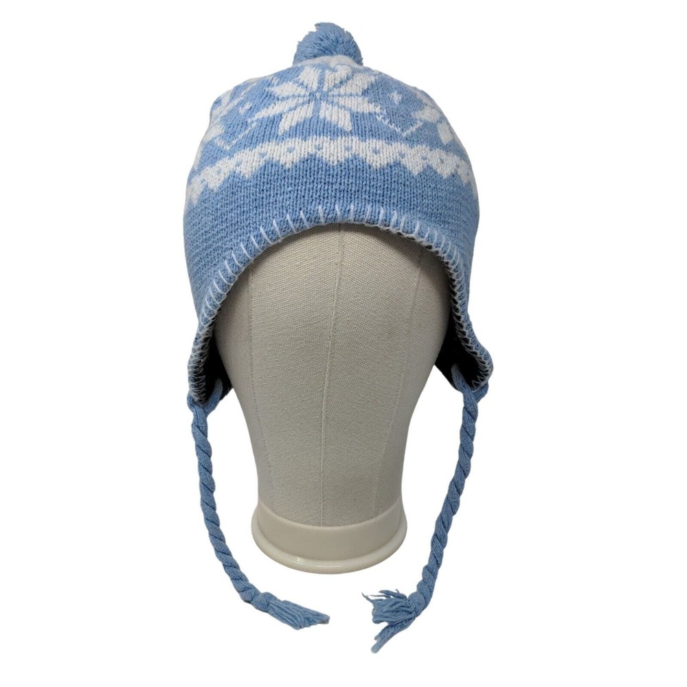 Unbranded Men's Knit Beanie Hat Blue White Snowflake Nordic Pattern